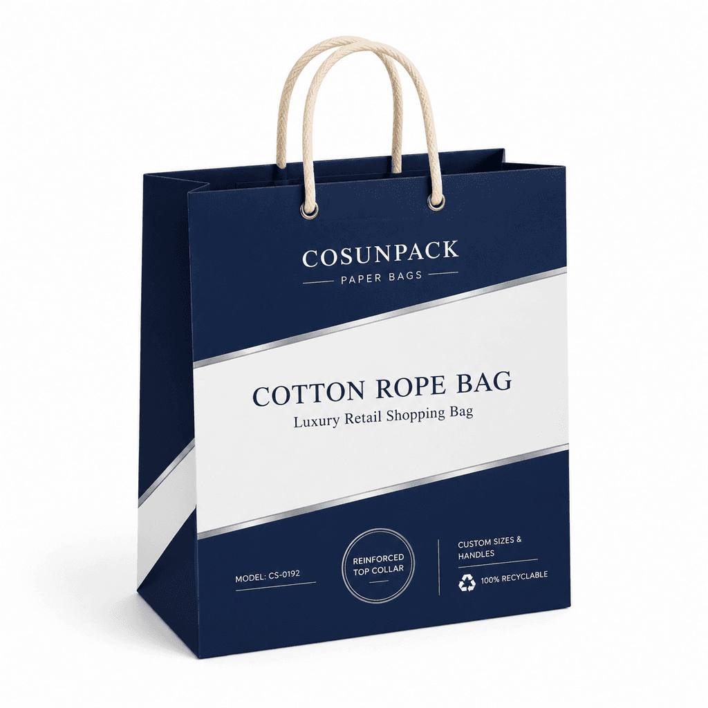 Bolsas de papel de lujo personalizadas con asas de cordón y cinta para tiendas minoristas