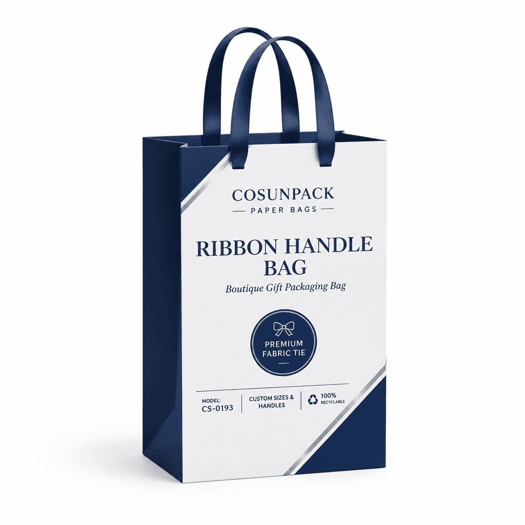 Bolsas de papel de lujo personalizadas con asas de cordón y cinta para tiendas minoristas