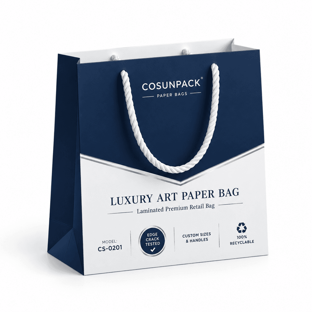 Bolsas de papel de lujo personalizadas con asas de cordón y cinta para tiendas minoristas