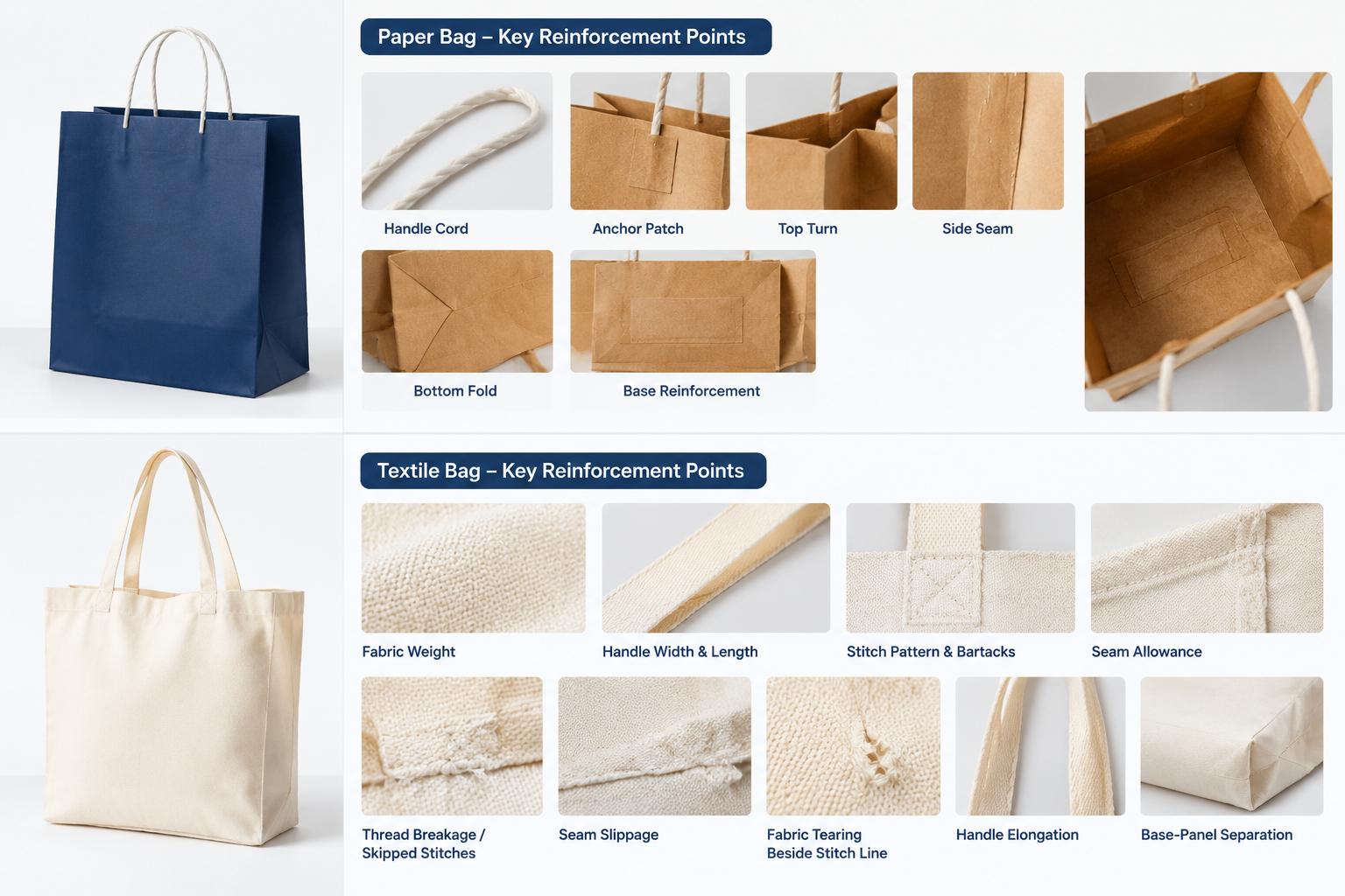 Compare Handle Attachments, Seams, and Base Reinforcement